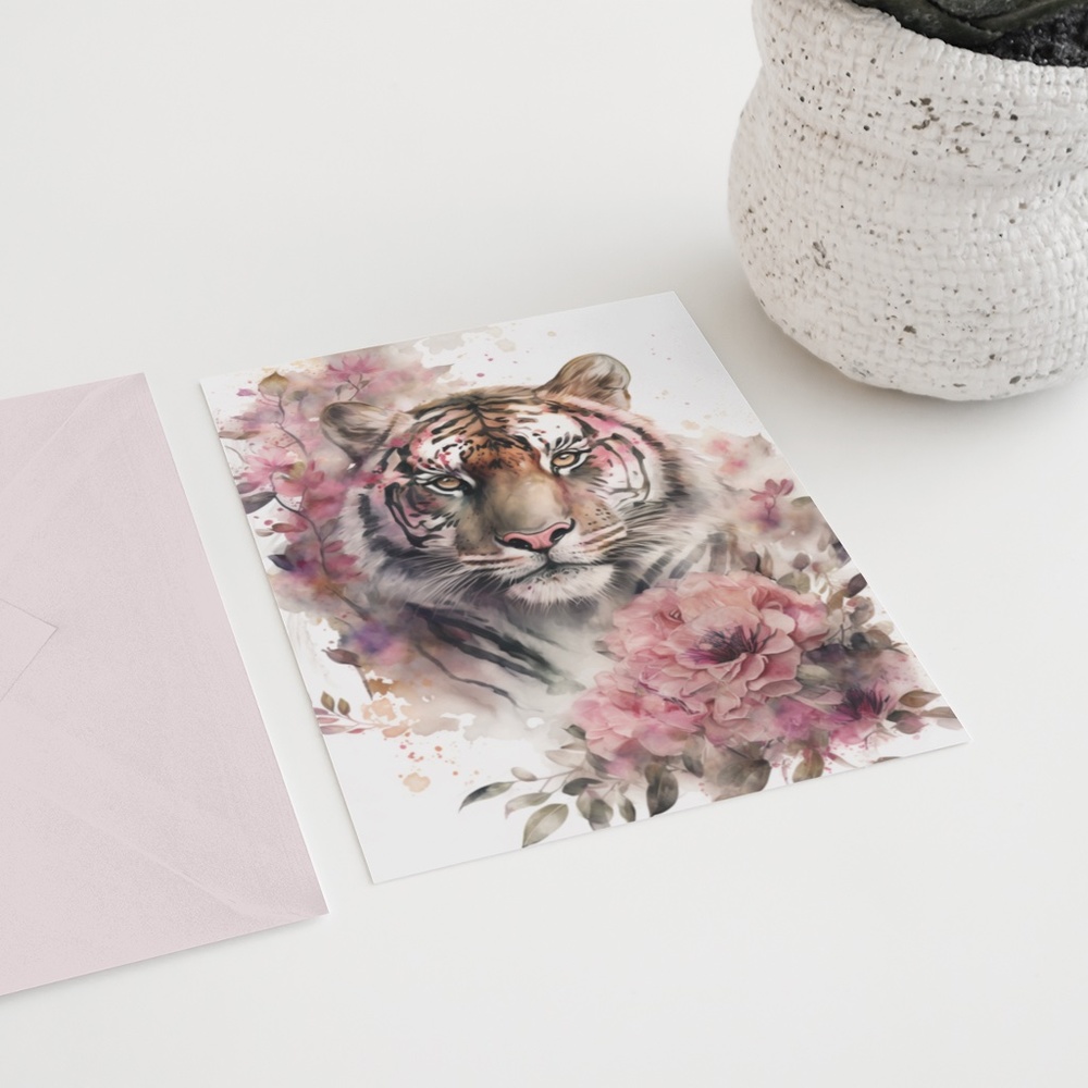 Floral Tiger Watercolor Wall Art Illustration Print Poster Card Unframed - Picture 6 of 6